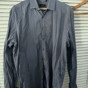 AND Men's Long-Sleeve Dress Shirt - Charcoal Blue Microdot